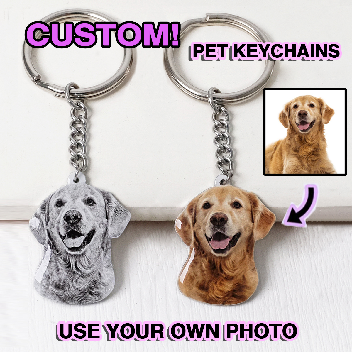 Pet Supplies Store - Custom Pet Photo Keychain Personalized Dog