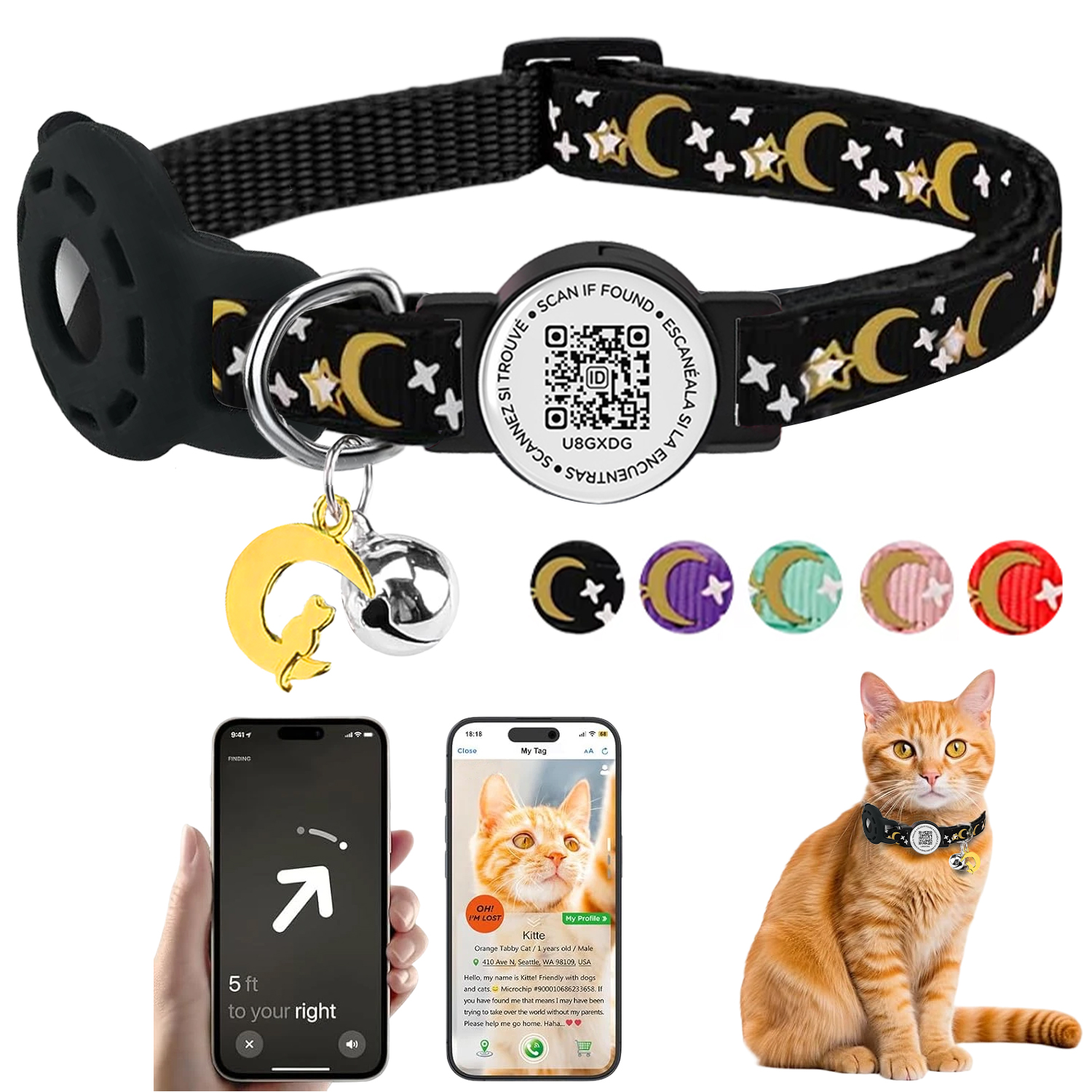 Pet Gps Tracker Collar - Cute Cat Collar with Airtag Holder